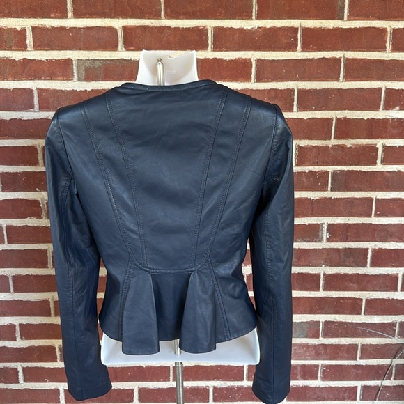 ELIE TAHARI Leather Moto Jacket Blue Sz XS - Picture 4 of 13